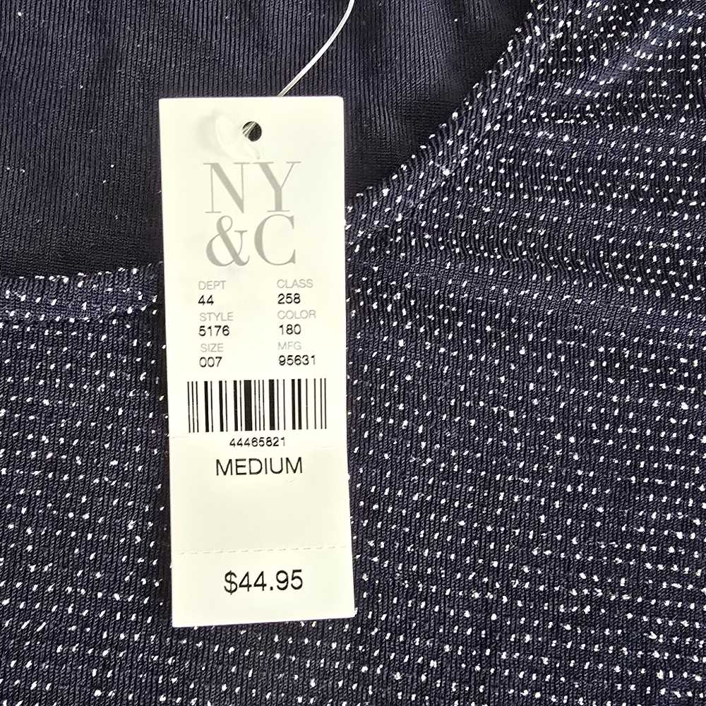 NWT Glittery Navy Cold-Shoulder Blouse - Size Medium - Picture 6 of 6